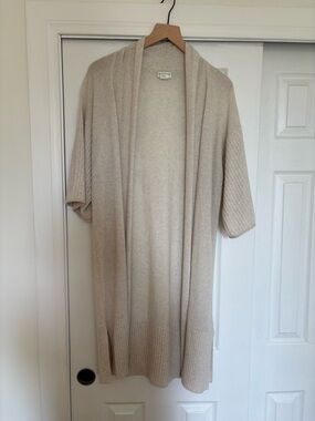 Club Monaco Open-Front Lightweight Cardigan in Soft Beige